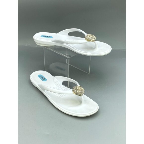 Oka-B Lucky Flip Flops Womens 5.5 White Rhinestone Casual Slip-On Thong Sandal - Picture 1 of 7